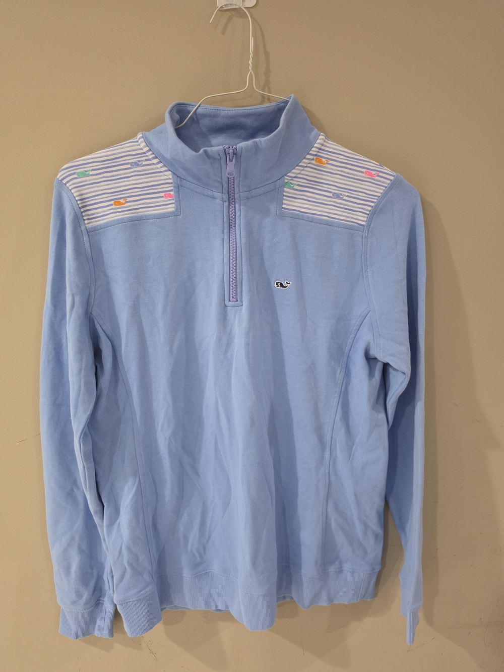 Vineyard Vines Whale Stripe Quarter Zip Pullover Blue Size M
